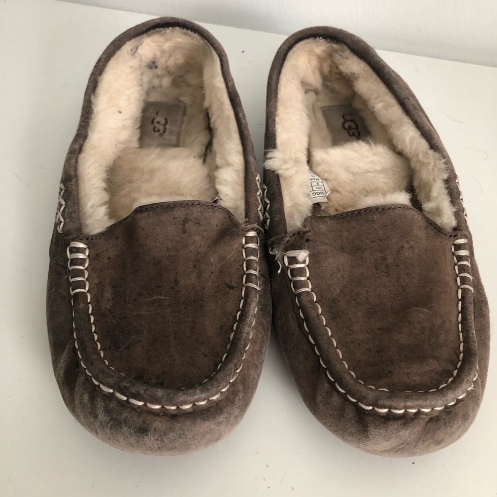 UGG Taupe Suede Sherpa Lined Loafer Slippers